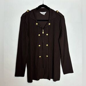 Misook ribbed zip up sweater with Gold accent buttons